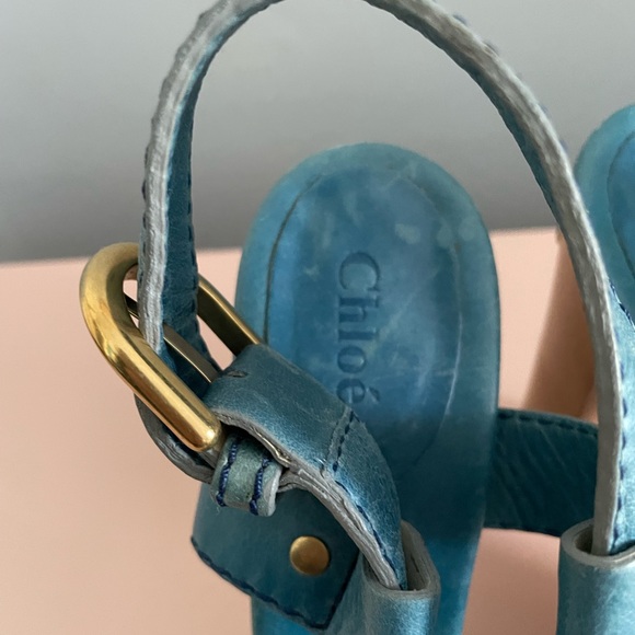 New Chloe Wood Chunky High Heel Leather Sandals with dust bag Size 40.5 - Picture 6 of 9